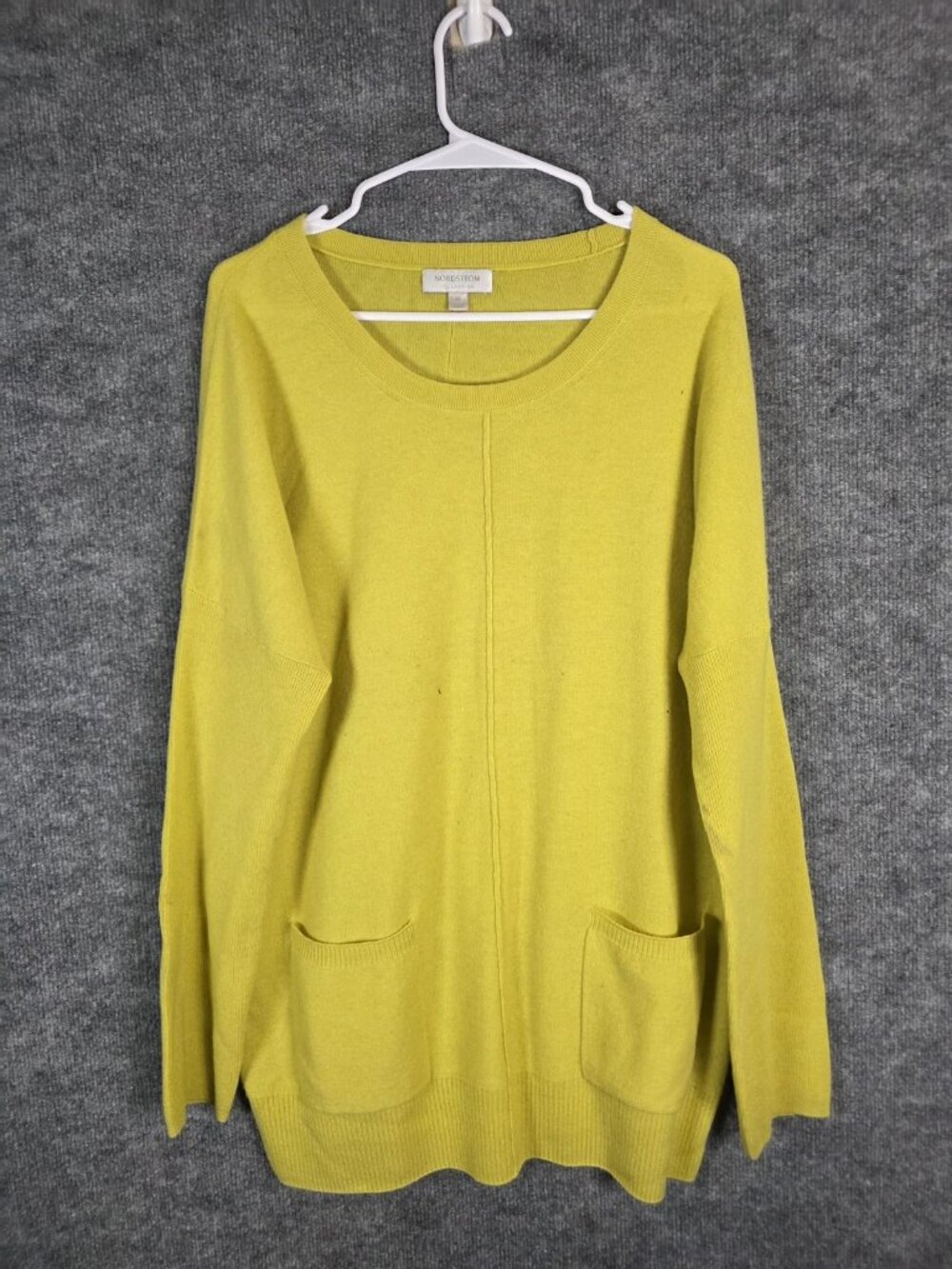 Nordstrom Sweater Womens XL Yellow 100% Cashmere Scoop Neck Tunic Stains Damage